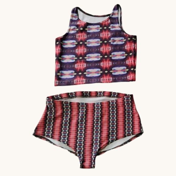 Mona Lisa Other - Rare EDM Aqua Burns 2 Pc Crop Top High Waist Shorts Set S/M Rave Festival Outfit